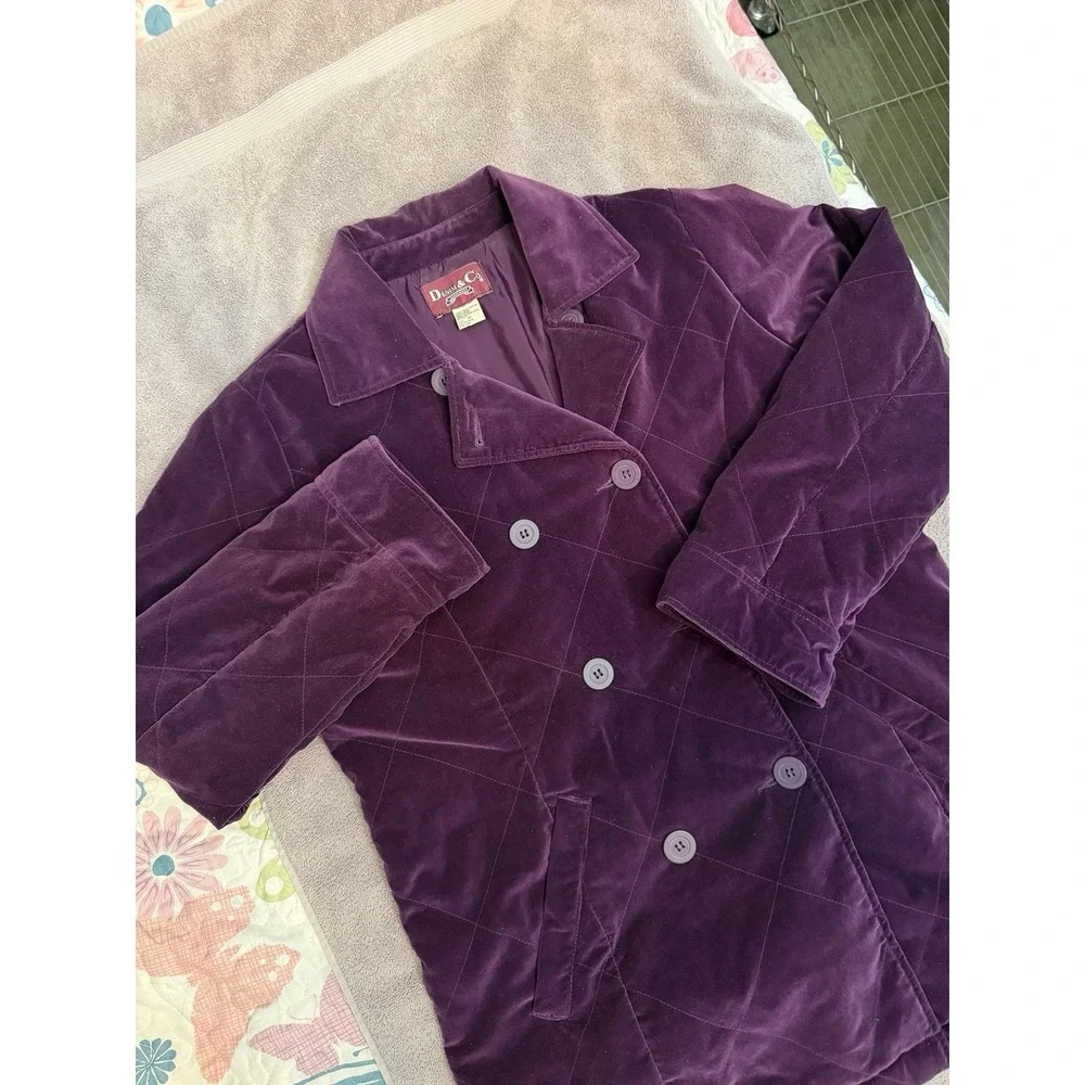 Vtg 80s Quilted Velvet Coat Womens M Double Breasted Lined Purple Whimsigoth EUC